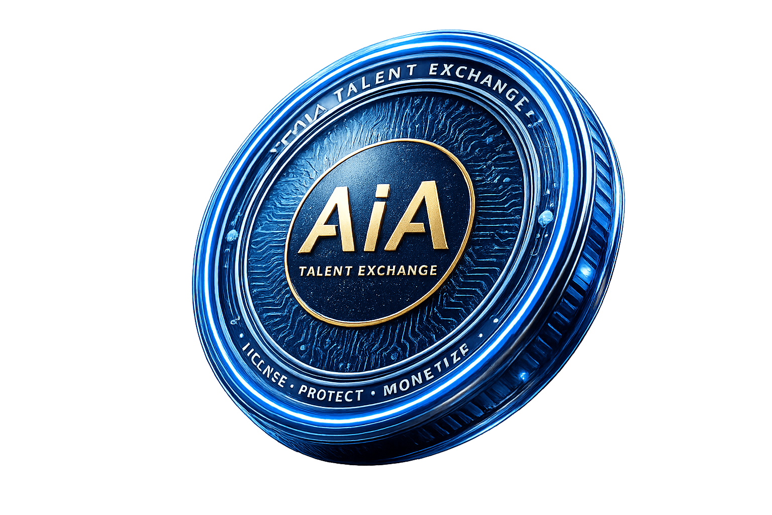 Metallic blue and gold AIA Talent Exchange coin